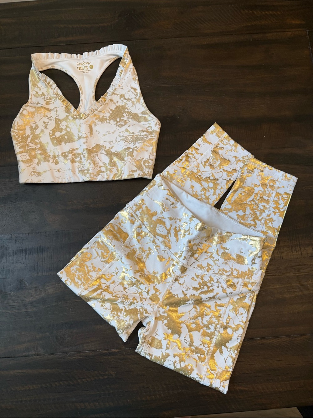 LILLY PULITZER: Luxletic Bra & Legging Set; Gold Metallic, Small